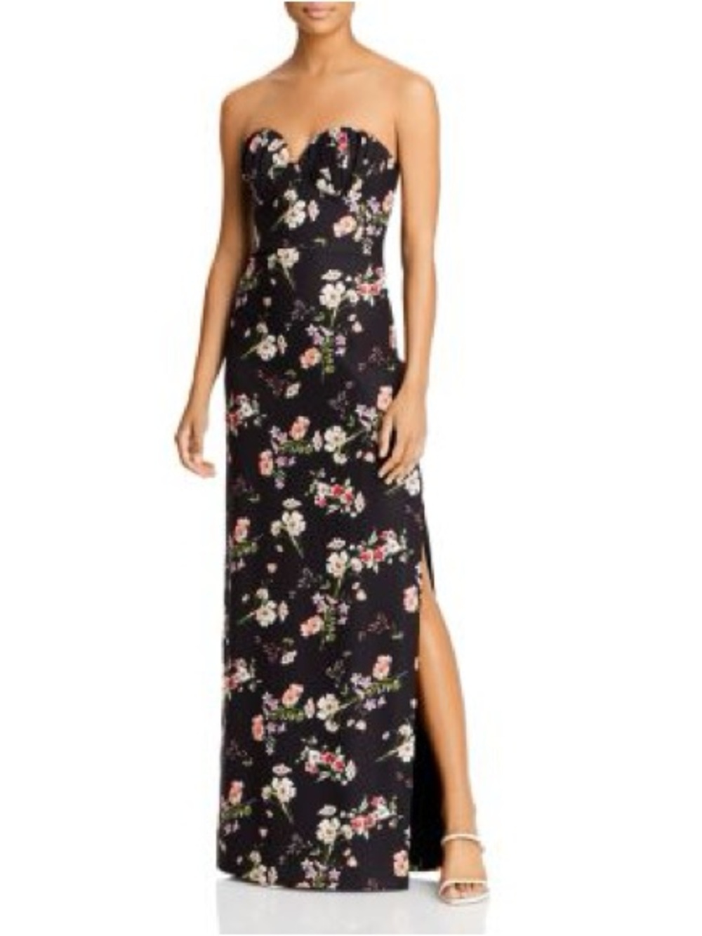 Aidan Mattox Black Strapless Floral Gown